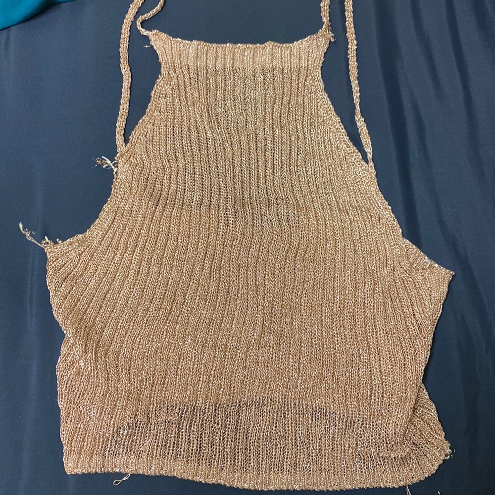 Gold sweater/chain mail cropped hauler top from forever21 thrifted